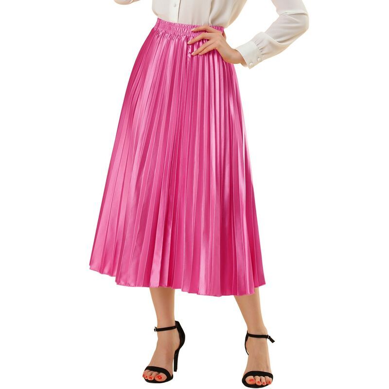アレグラ ケー レディース ボトムスカート プリーツ ミディ トール ALLEGRA K Womens Elastic Waist Metallic Shiny Accordion Pleated M