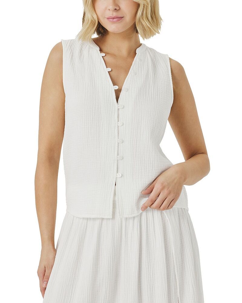 スプレンディット レディース トップス タンクトップ Splendid Ava Gauze Button Frontank White ホワイト