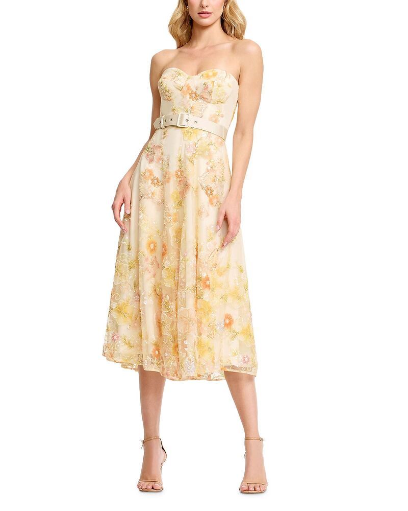 ドレスザポプレーション レディース トップス ワンピース Dress the Population Mabel Sweetheart Bustier Belted Tea Dress Ivory Mu