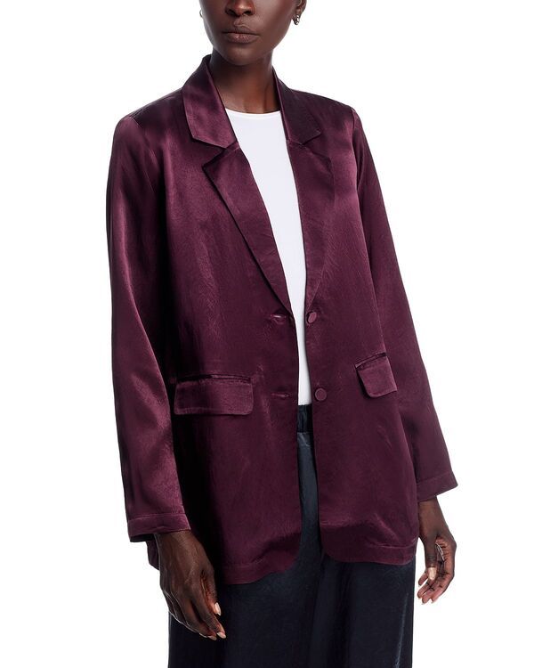 エイリーンフィッシャー レディース アウター ジャケット・ブルゾン サテン ブレザー Eileen Fisher Crinkled Satin Blazer Wine ワインジャンパー・ブルゾン