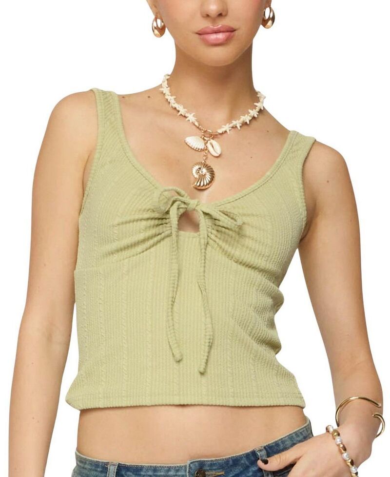 アディクテッド レディース トップス タンクトップ リブ Edikted Yarah Keyhole Textured Ribbed Tank Top Sage セージ
