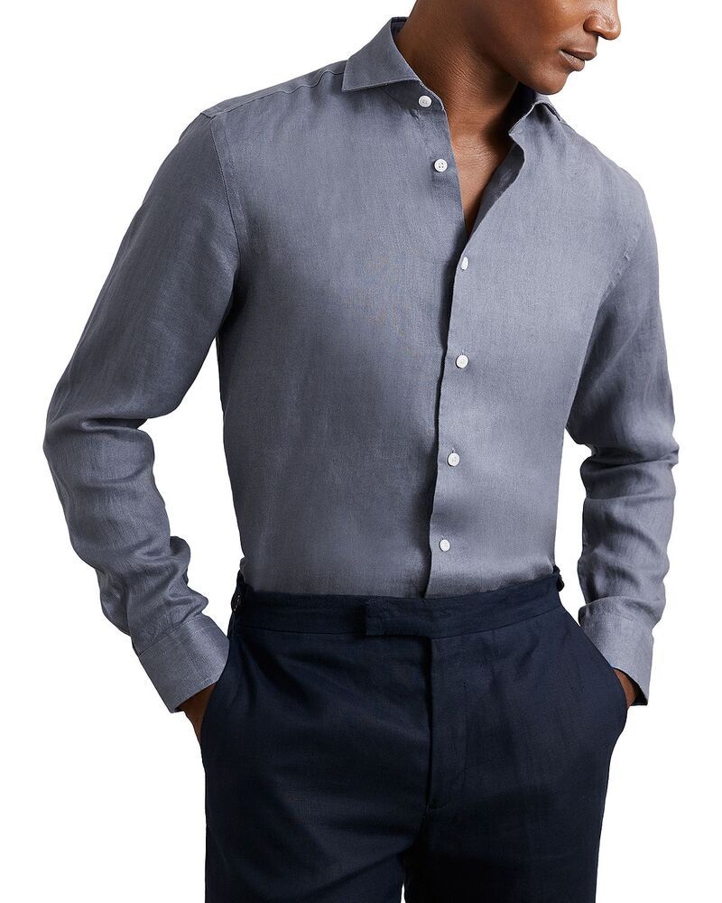 レイス メンズ トップス シャツ リネン REISS Linen Shirt Airforce Blue ブルーその他