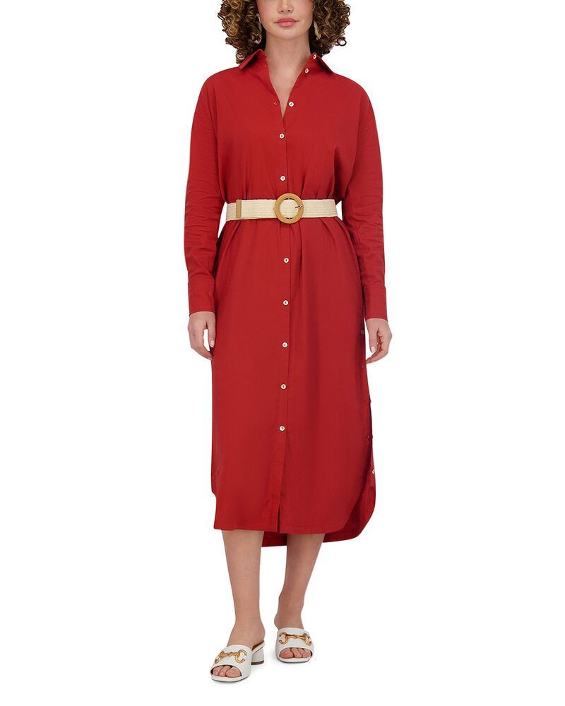 ポイント レディース トップス シャツ リネン Point Linen Blend Shirt Dress Orange オレンジ