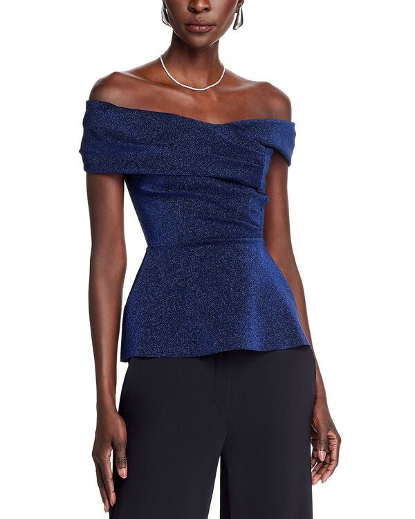 チアラ ボニ プティ ローブ レディース トップス シャツ Chiara Boni La Petite Robe Mique Shimmer Off The Shoulder Top Iris