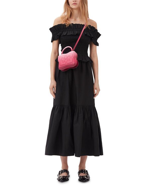 ガニー レディース ボトムスカート コットン マキシ GANNI Cotton Poplin Maxi Flounce Skirt Black ブラック