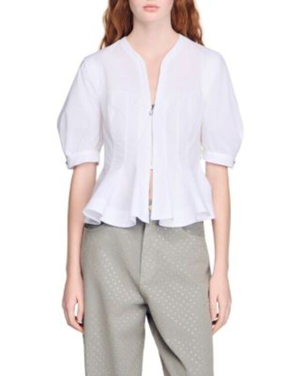 サンドロ レディース トップス シャツ Sandro Zipped Peplum Shirt White ホワイト