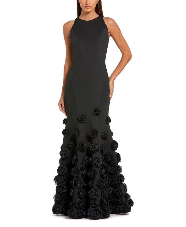 マックダガル レディース トップス ワンピース クレープ フラワー柄 フラワー Mac Duggal Crepe Mermaid Gown with 3D Floral Hem Black ブラック