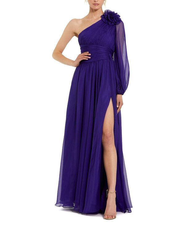 マックダガル レディース トップス ワンピース シフォン ギャザー Mac Duggal One Sleeve Ruched Chiffon Gown with 3D Flower Indigo イン 65,890円