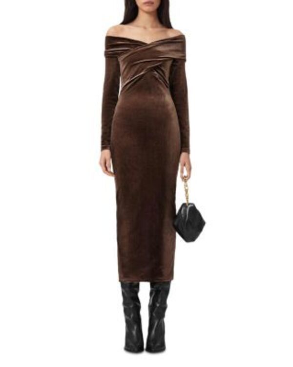 オールセインツ レディース トップス ワンピース ミディ ベルベット ALLSAINTS Delta Velvet Midi Dress Bitter Brown ブラウン