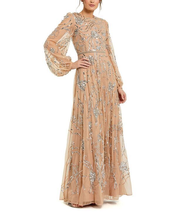 マックダガル レディース トップス ワンピース ハイネック Mac Duggal Embellished High Neck Puff Sleeve Gownude Silver シルバー 103,400円
