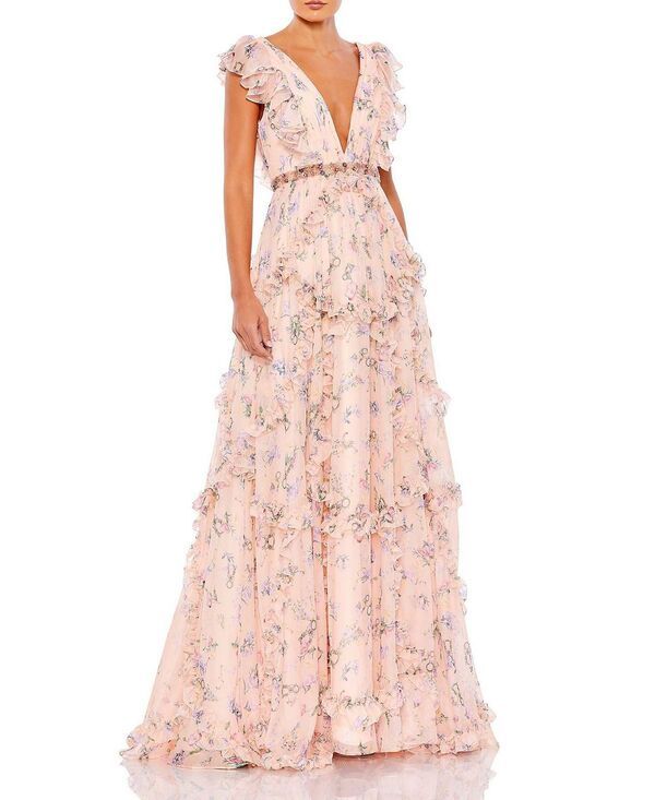 マックダガル レディース トップス ワンピース フラワー柄 プリント フリル キャップ フラワー Mac Duggal Ruffled Floral Print Cap Sleeve Gown Pin