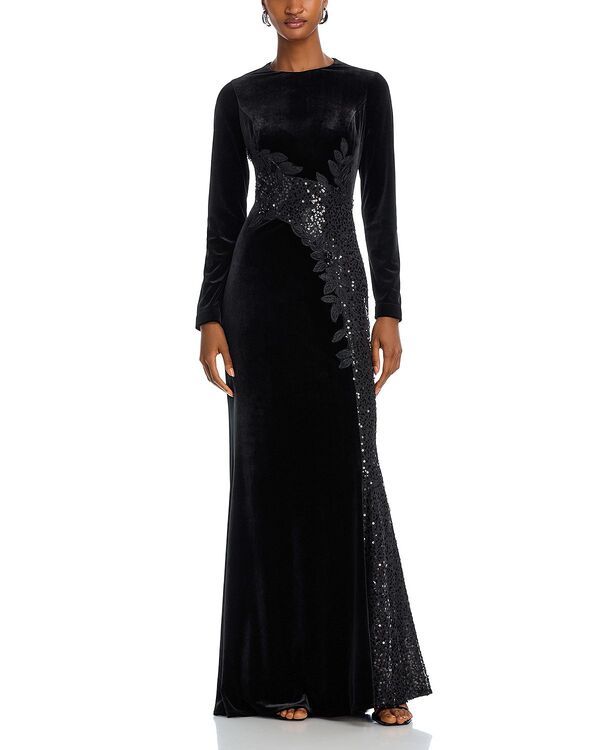 テリジョンバイリッキーフリーマン レディース トップス ワンピース ベルベット スパンコール Teri Jon by Rickie Freeman Sequined Inset Velvet Gown