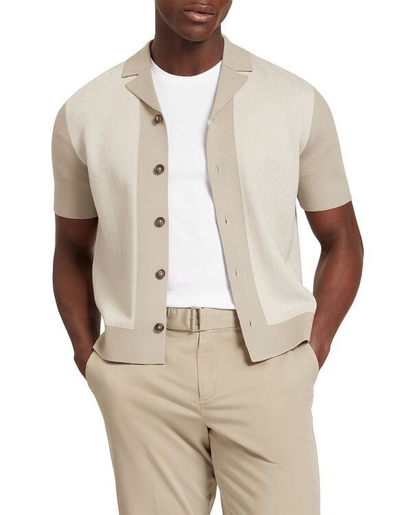 テッドベーカー メンズ トップス シャツ カラーブロック ニット Ted Baker Padrig Herringbone Knit Colorblocked Shirt Khaki カーキ 18,965円