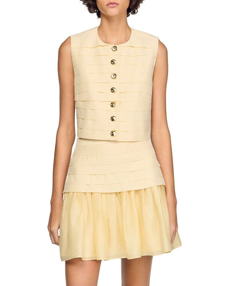 サンドロ レディース トップス シャツ プリーツ Sandro Pleated Crop Top Vanilla