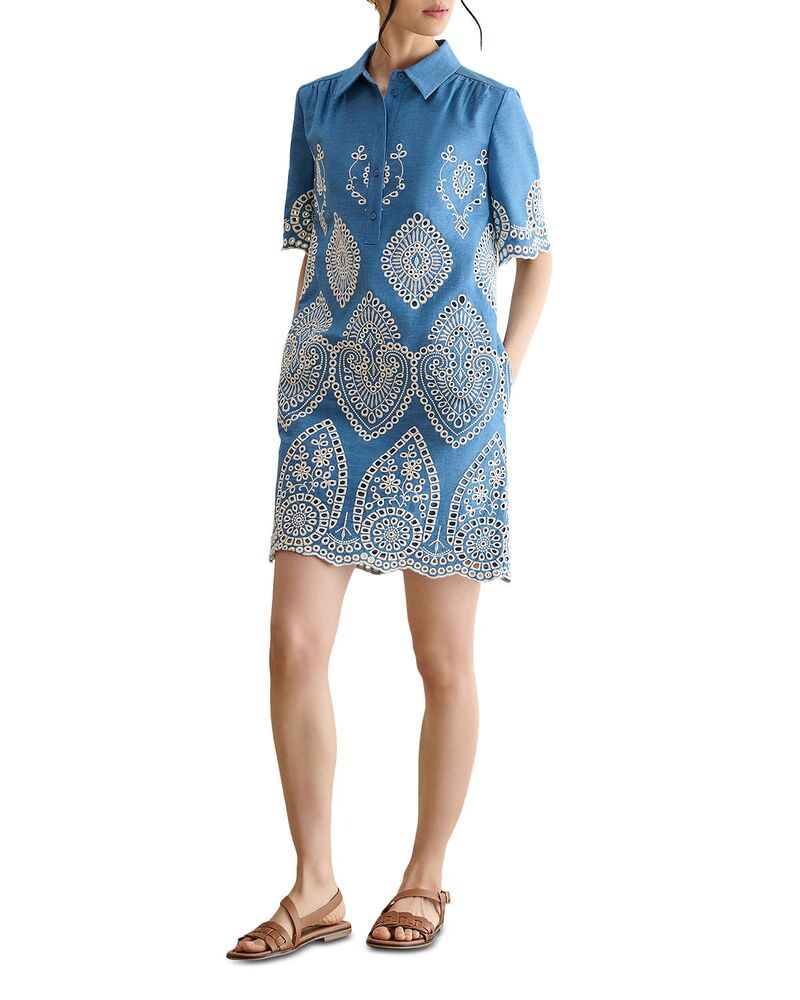 ホッブスロンドン レディース トップス ワンピース HOBBS LONDON Daria Broderie Dress Blue Ivory アイボリー