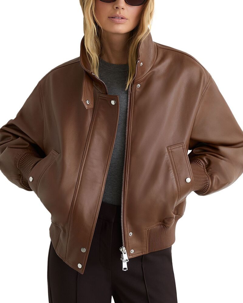 レイス レディース アウター ジャケット・ブルゾン プチ レザー REISS Petites Cara Leather Jacket Chestnut Brown ブラウン 80,740円