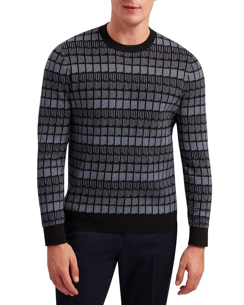 テッドベーカー メンズ アウター ニット・セーター クルーネック Ted Baker Osburn Crewneck Jacquard Sweater Black ブラック