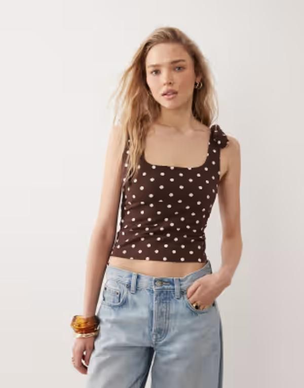 ミスセルフフリッジ レディース トップス シャツ ドット Misselfridge tie shoulders top in polka dots Polka dot ドット 8,736円
