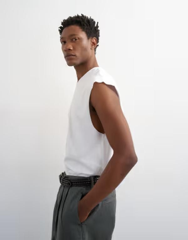 トップマン メンズ トップス ベスト リラックスフィット Tシャツ ノースリーブ クロップド Topman relaxed fit cropped sleeveless Tshirt WHITE ホワ 7,650円