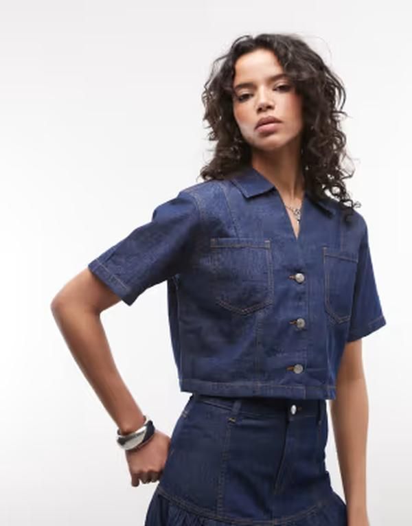 リクレイム ヴィンテージ レディース トップス シャツ クロップド デニム Reclaimed Vintage denim cropped short sleeve shirt indigo part