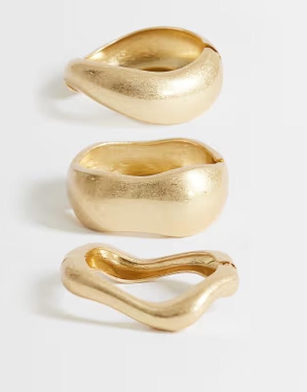 トップショップ レディース アクセサリー ブレスレット・バングル・アンクレット Topshop Flora 3 pack bangles tone GOLD ゴールド