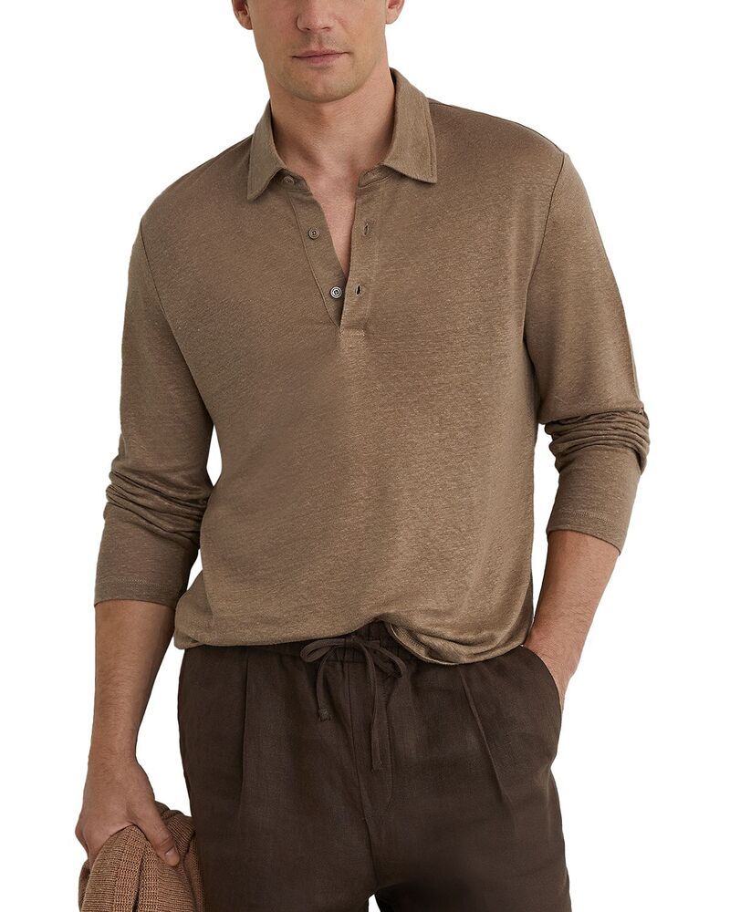 レイス メンズ トップス ポロシャツ リネン REISS Pembroke Linen Polo Shirtaupe Brown ブラウン