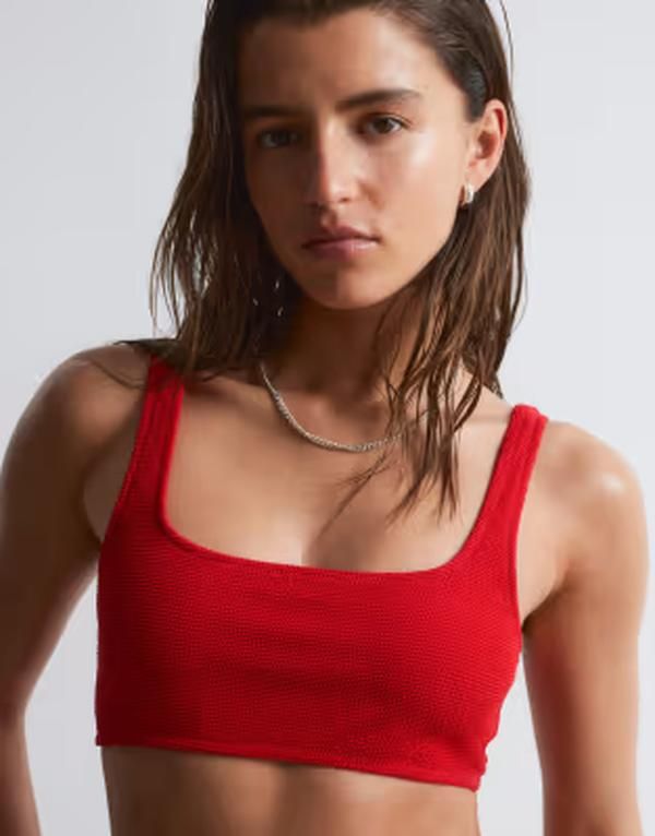 アンドアザーストーリーズ レディース 水着 トップのみ Other Stories mix and match crinkle bikini top with knot detail RED レッド