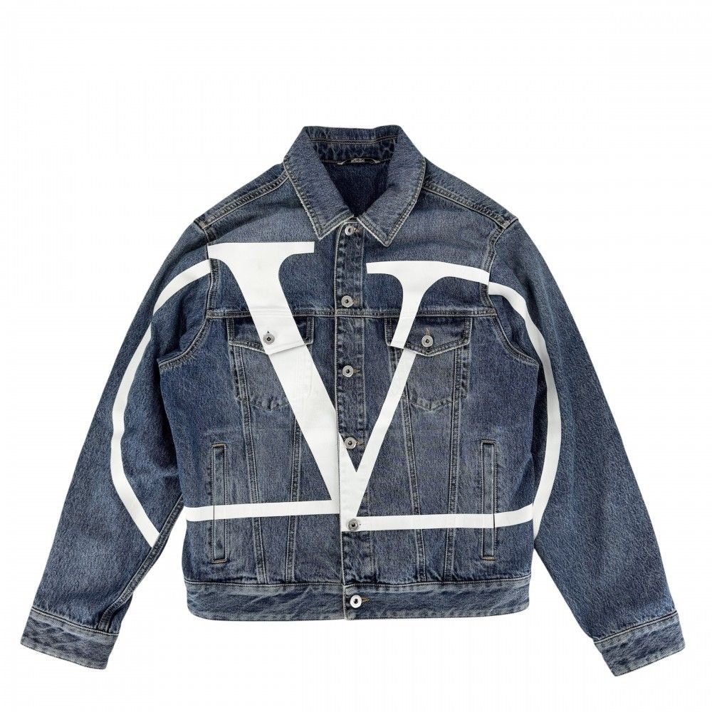 ヴァレンティノ・ガラヴァーニ デニムジャケット メンズ ロゴプリント アウター 服 アパレル Valentino Garavani 44 インディゴ シルバー金具 コットン 春 秋【中古品】
