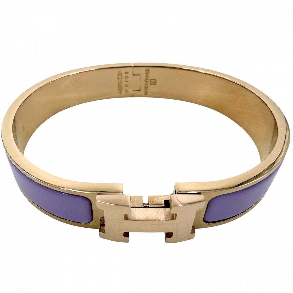 エルメス バングル レディース クリックH PM ブレスレット アクセサリー 小物 HERMES パープル 紫 ピンクゴールド 約39.6g 美品【中古品】