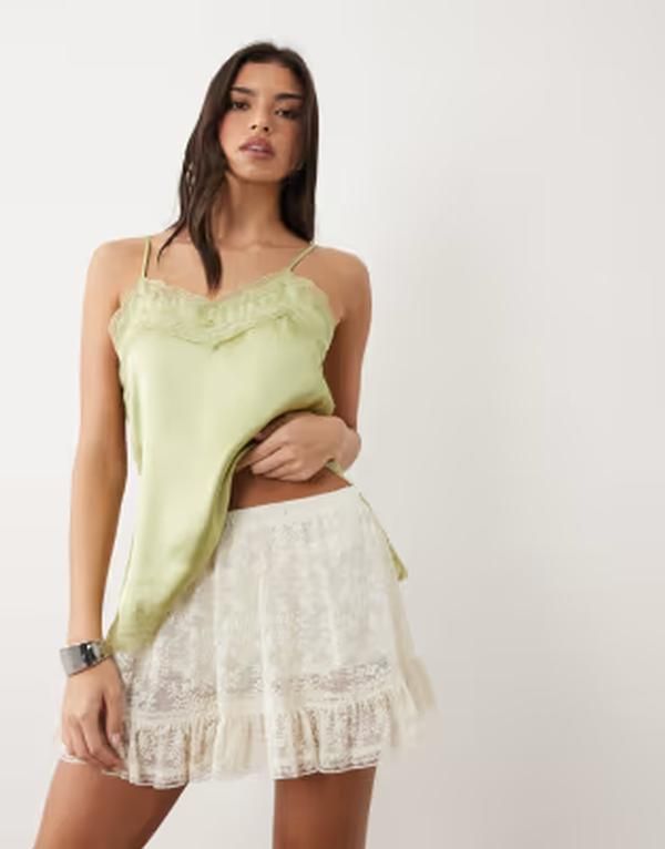 ジーナトリコ レディース ボトムスカート ミニ レース Gina Tricot lace frill mini skirt part of a set Off white オフホワイト