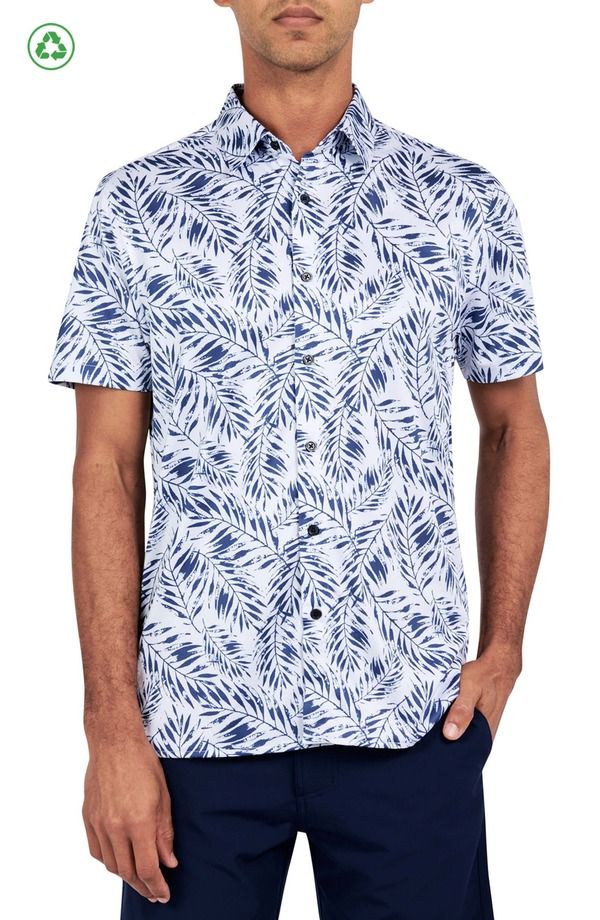 コンストラクト メンズ トップス シャツ プリント ダウン CONSTRUCT Leaf Print Performance ButtonDown Shirt WhiteBlue ホワイト