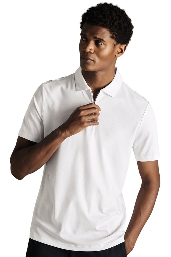 チャールズティリット メンズ トップス ポロシャツ ジャージー Charles Tyrwhitt Plain Short Sleeve Zip Jersey Polo White ホワイト