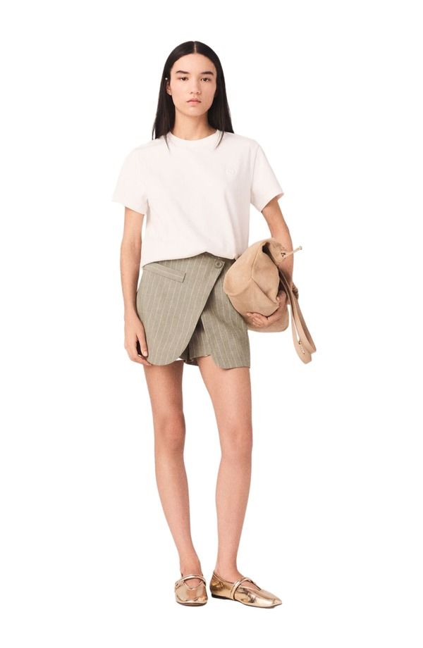 マージュ レディース ボトムス ハーフパンツ・ショーツ ショートパンツ リネン maje Laye red linen blend shorts Khaki カーキ