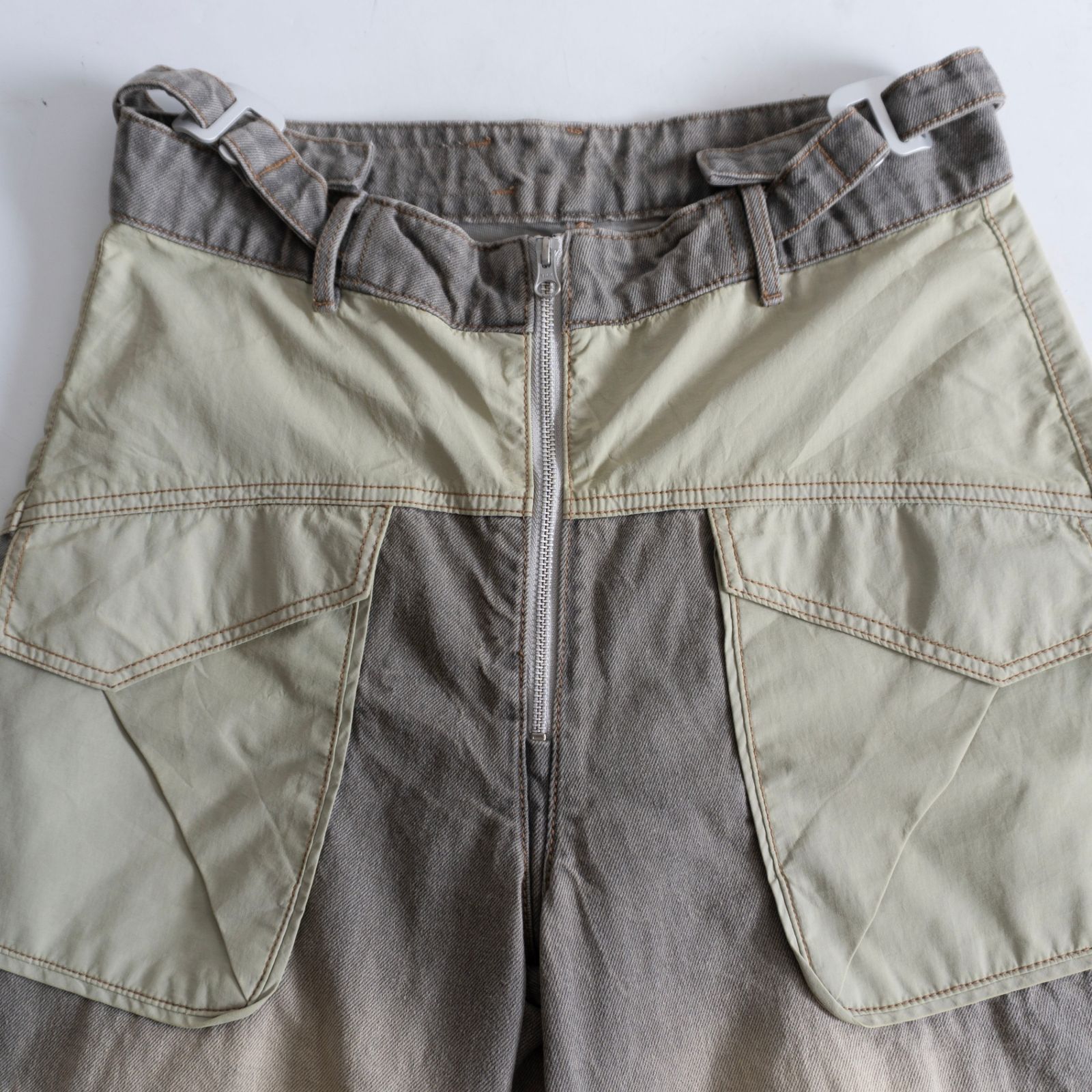 雰囲気抜群】BEUTER【ナイロンデニム切替パンツ】 L ダメージ加工