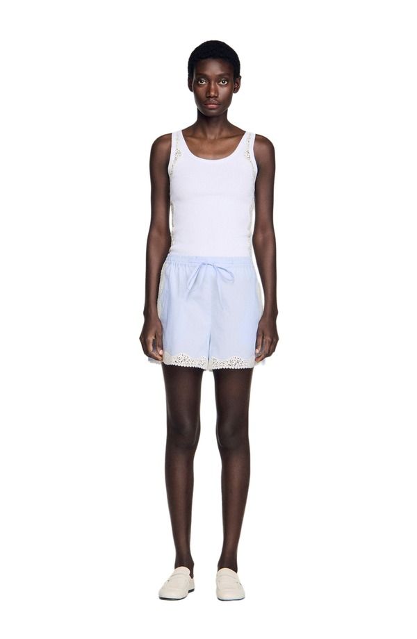 サンドロ レディース ボトムス ハーフパンツ・ショーツ ショートパンツ レース SANDRO Lace detail shortsky blue ブルー