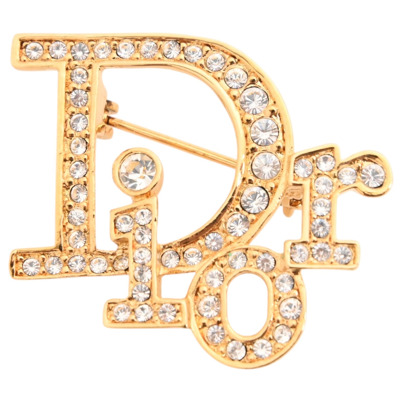 【中古】ディオール ブローチ Dior ロゴ ストーン アクセサリー Aランク di5916kk