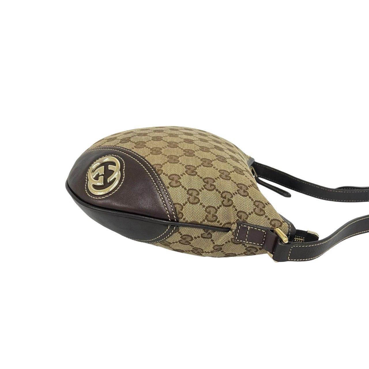 極 美品 袋付き GUCCI グッチ GG 柄 ロゴ 金具 キャンバス レザー 本革