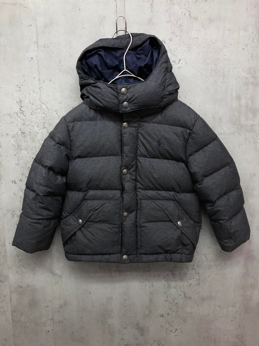 POLO RALPH LAUREN ポロ ラルフローレン フード付き ジップアップ ダウン ジャケット size4/グレー ■■◎キッズ