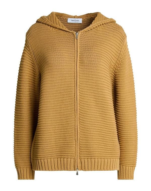 グランサッソ レディース アウター カーディガン ファスナー付きニット GRAN SASSO Mustard マスタード