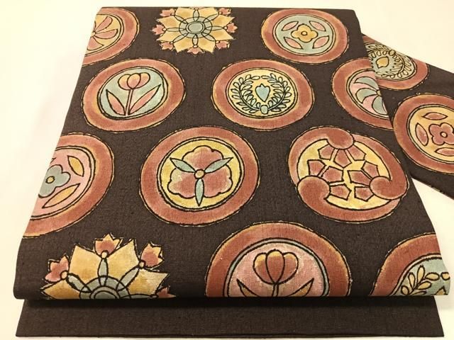 平和屋着物●九寸名古屋帯　紬地　吉祥花丸文　正絹　逸品　CABK4516vp 14,560円