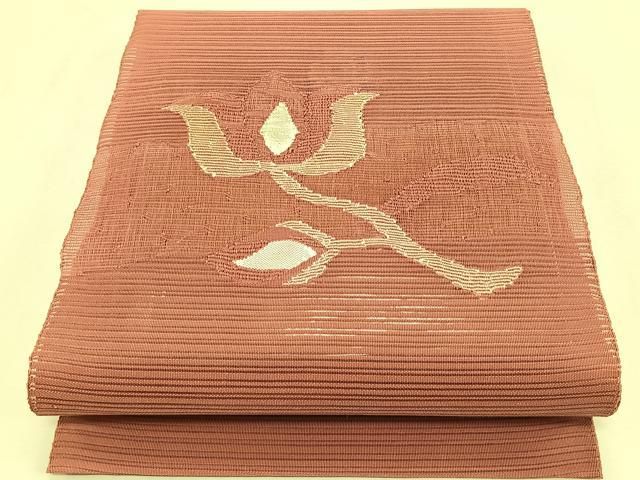 平和屋着物＊夏物　八寸名古屋帯　絽綴れ　枝花文　珊瑚朱色　正絹　逸品　CABK1417fb