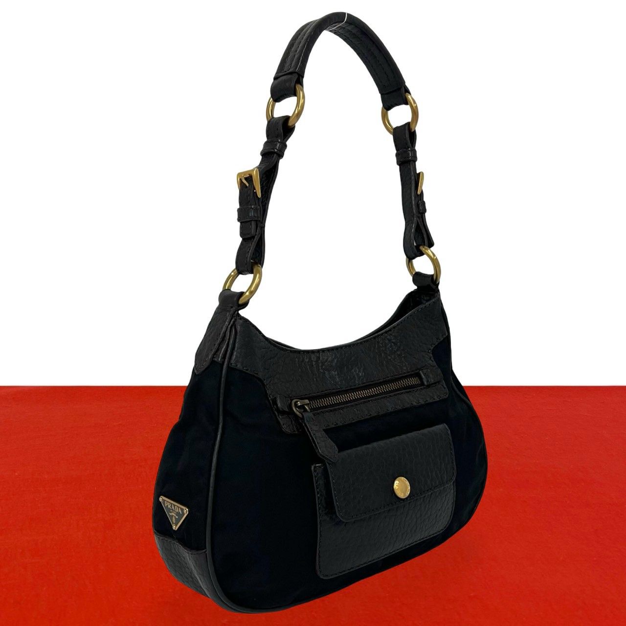 良品 プラダ PRADA トートバッグ ショルダーバッグ ブラック 黒 
