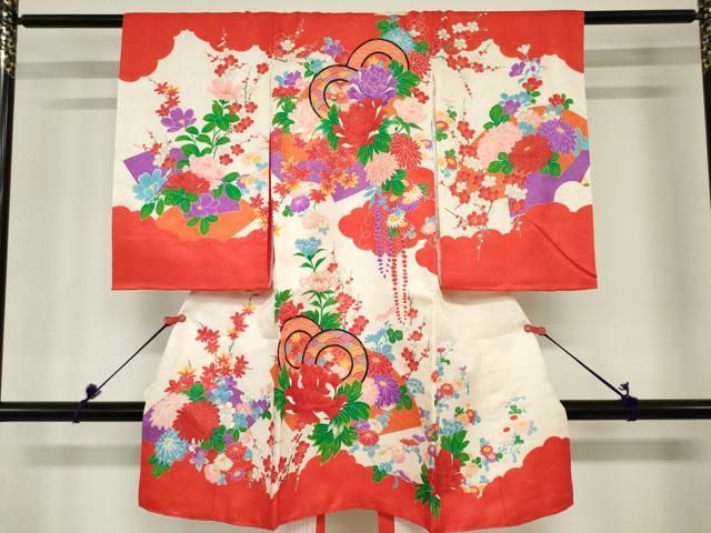 平和屋着物[]お宮参り　女の子　祝着　産着　初着　のしめ　地紙牡丹花文　金彩　逸品　DABH5248ea