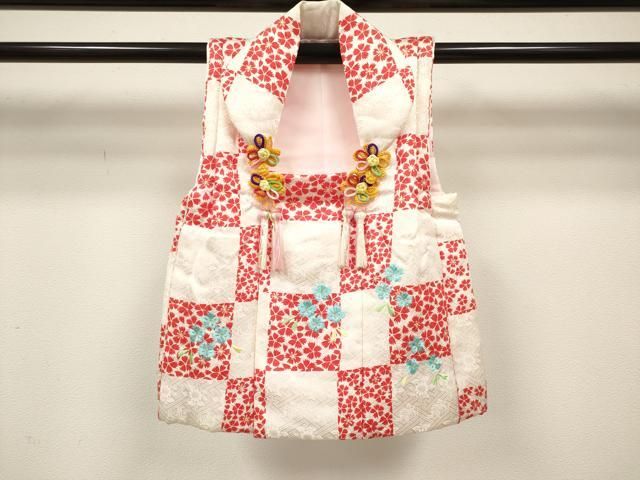 平和屋着物[]七五三　女の子　子供　被布　刺繍　市松桜文　逸品　DABH5267ea 16,614円