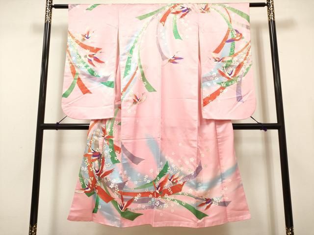 平和屋着物[]七五三　女の子　７歳　祝着　四つ身　飛鶴束ね熨斗文　舞桜　金彩　逸品　DABH5269ea 18,720円
