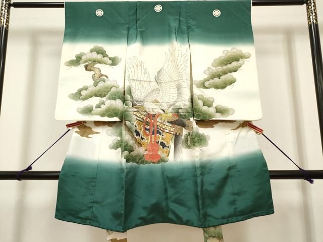 平和屋着物[]お宮参り　男の子　祝着　産着　初着　のしめ　刺繍　鷹　鷲　老松　几帳　暈し染め　金彩　逸品　DABH5288ea 16,848円
