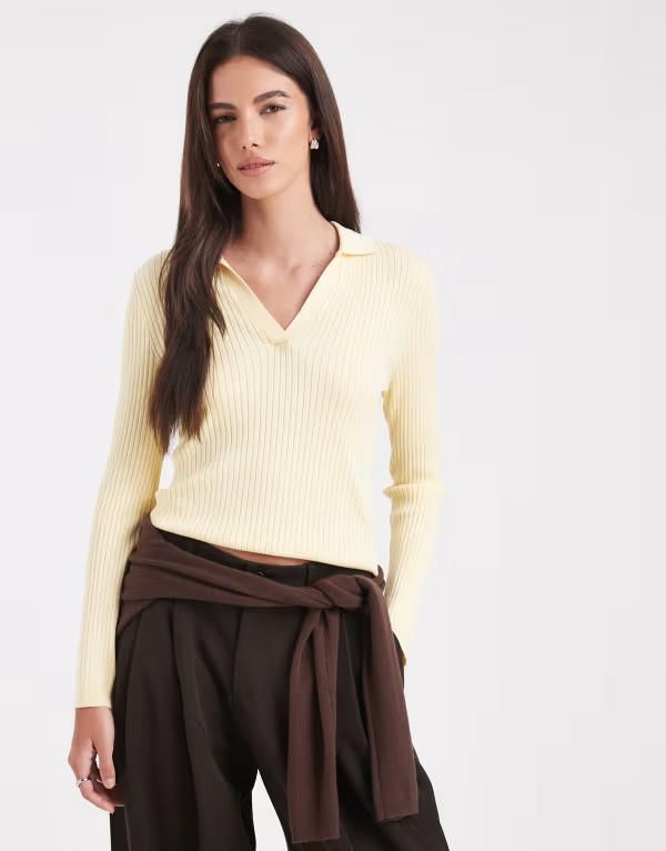 オンリー レディース トップス ポロシャツ Vネック ONLY vneck polo in buttermilk yellow Double cream クリーム 13,460円