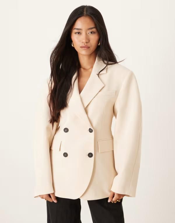 エイソス レディース アウター ジャケット・ブルゾン ブレザー ASOS DESIGN tailored cocoon sleeve double breasted blazer in sand TB