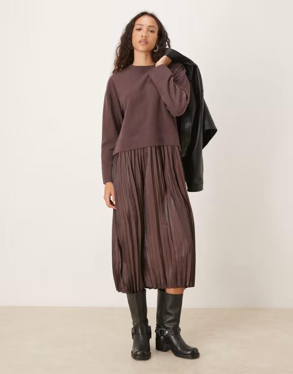 スリードベア レディース トップス ワンピース コットン ジャージー Threadbare cotton jersey mix soft touch dress in chocolate CHOCOL 16,860円