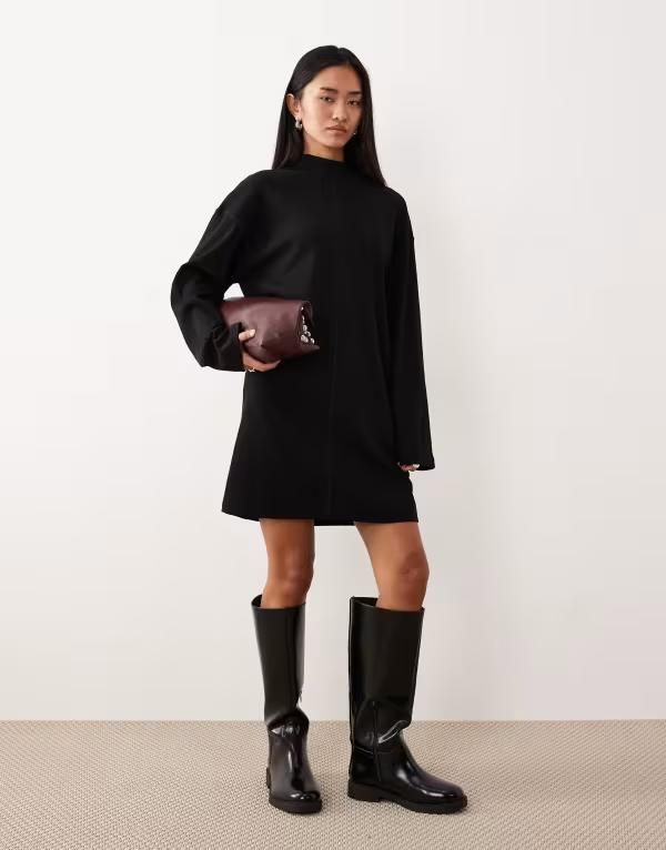 エイソス レディース トップス ワンピース ハイネック ミニワンピース ミニ ASOS DESIGN high neck rib mini dress with center seam detail